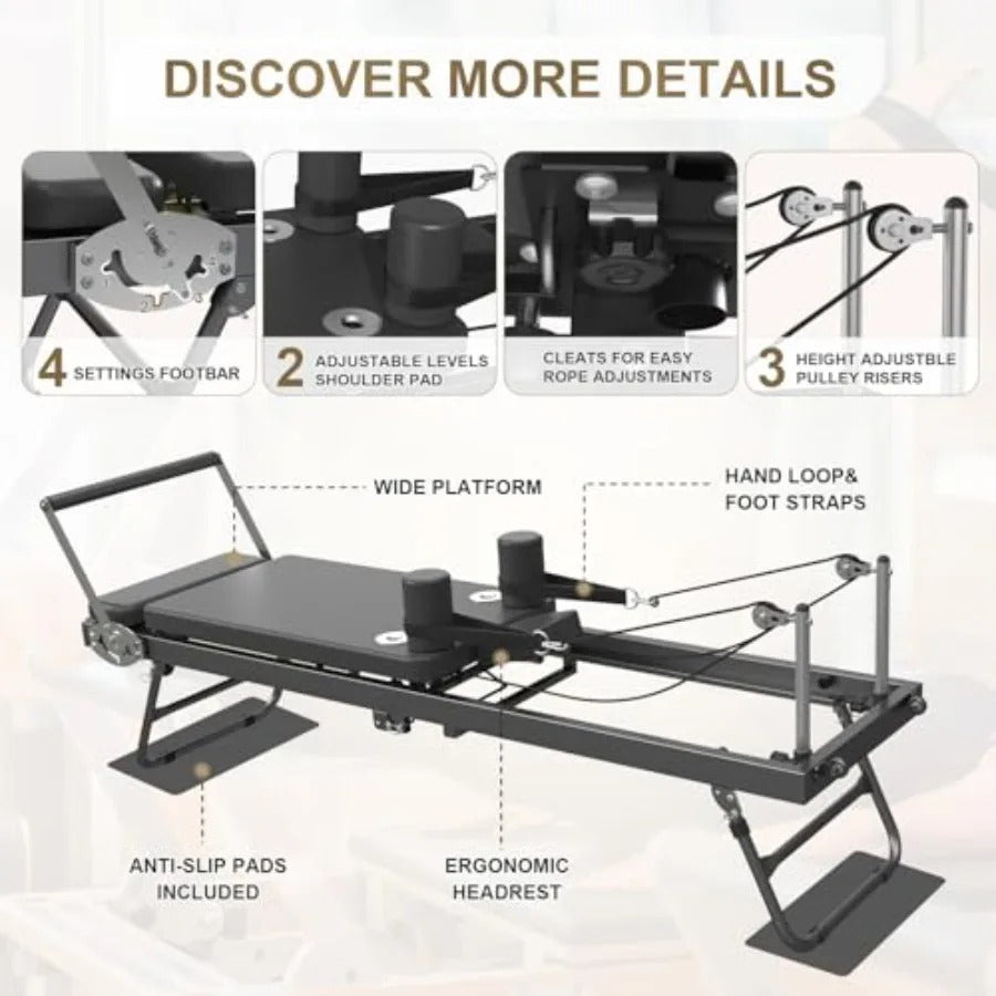 Black Studio Foldable Reformer – Adjustable Resistance