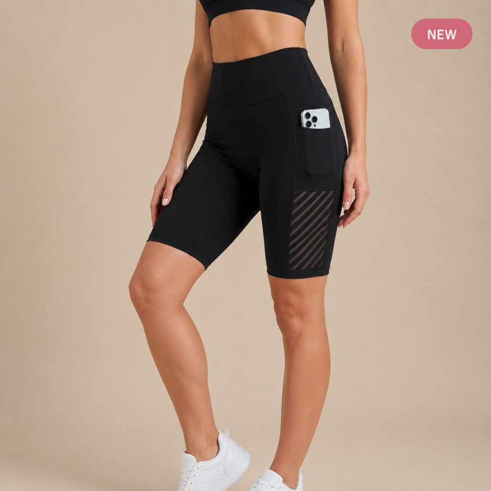 Pilatesshorts med høj talje og figursyende lomme