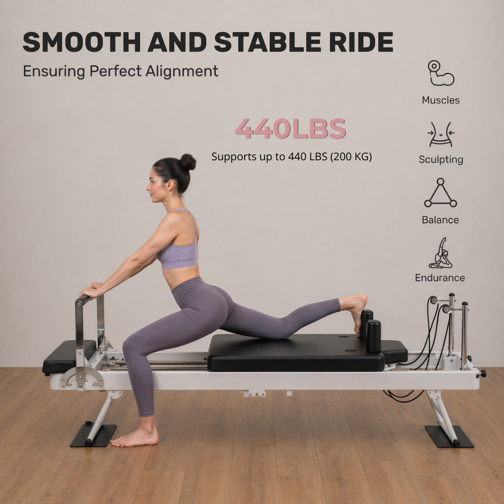 Foldable Pilates Reformer — Black & White Edition