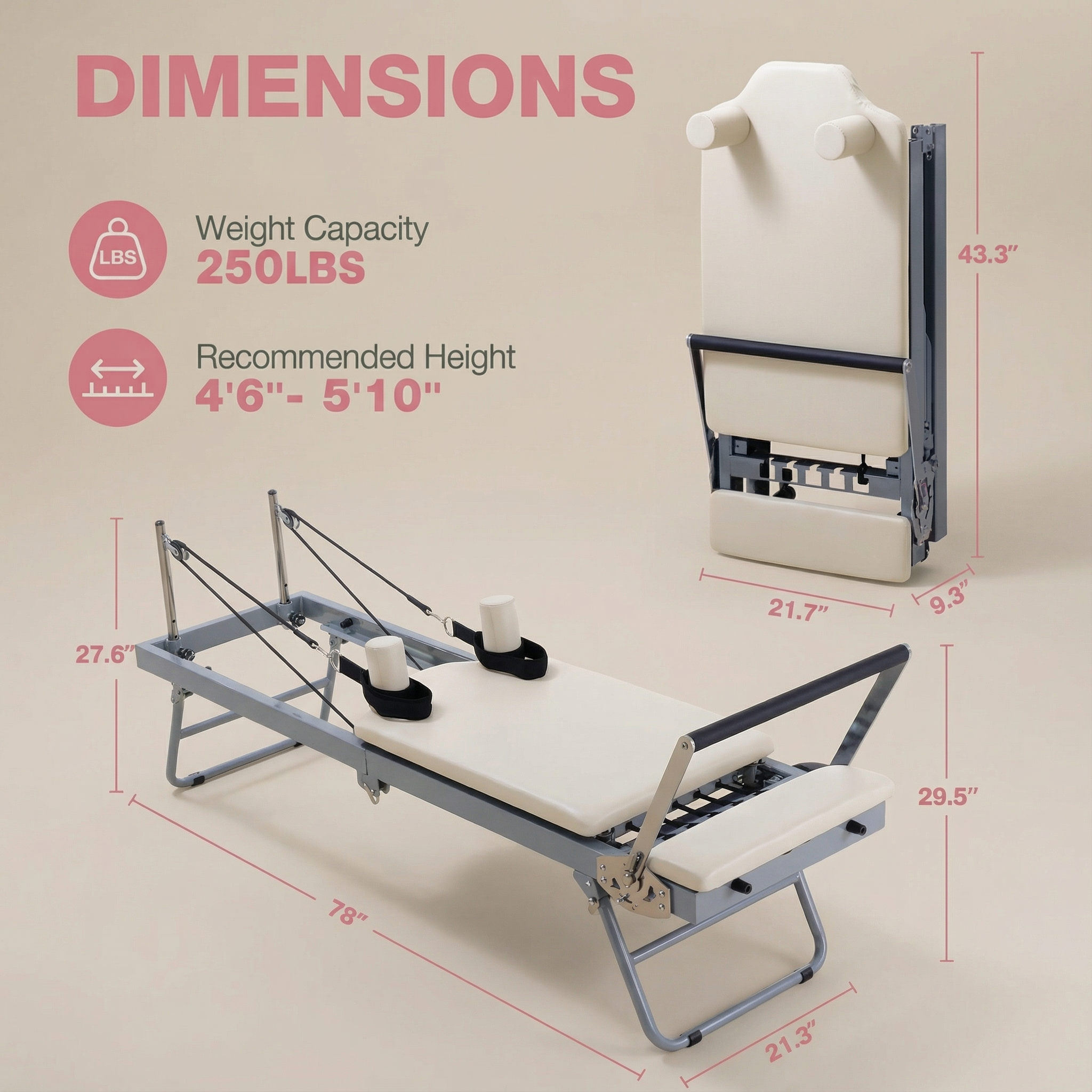 Champagne Precision Foldable Pilates Reformer