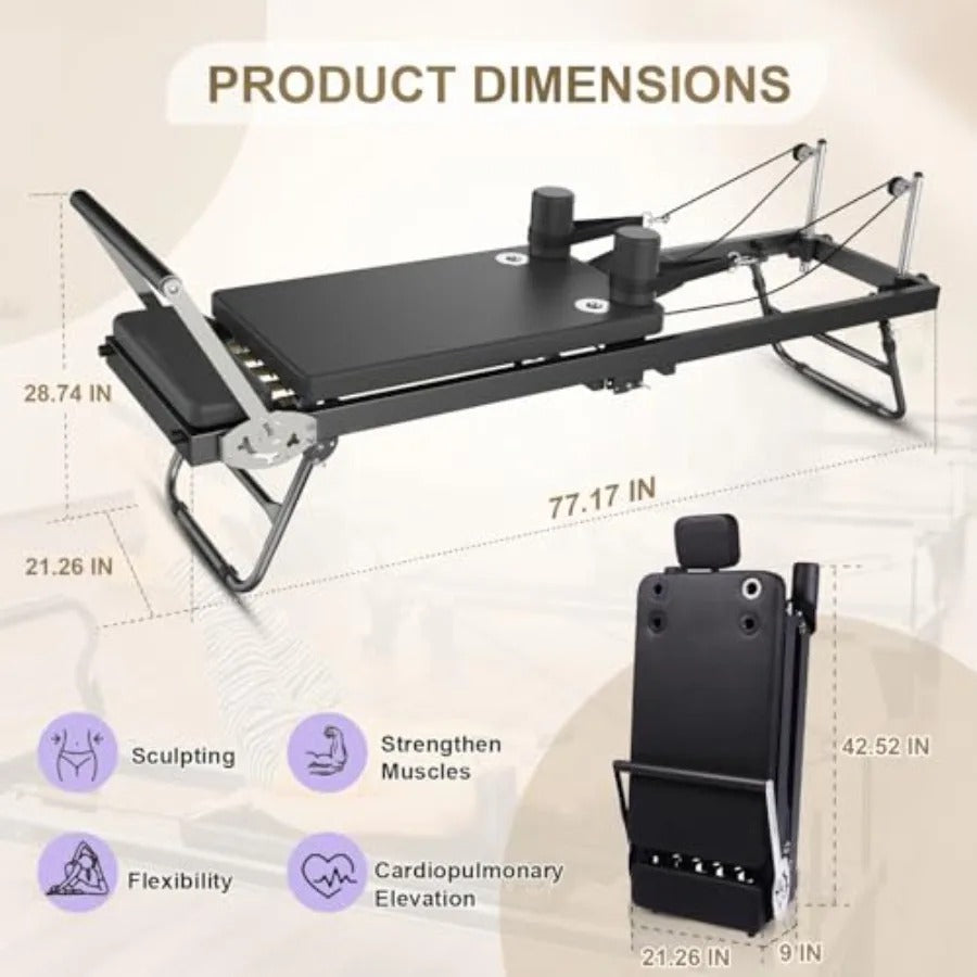 Black Studio Foldable Reformer – Adjustable Resistance