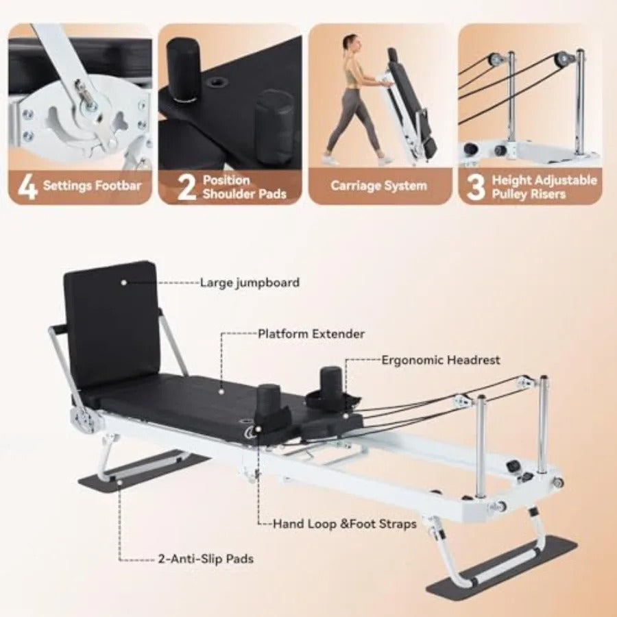 Black Studio Foldable Reformer - 400 lbs capacity