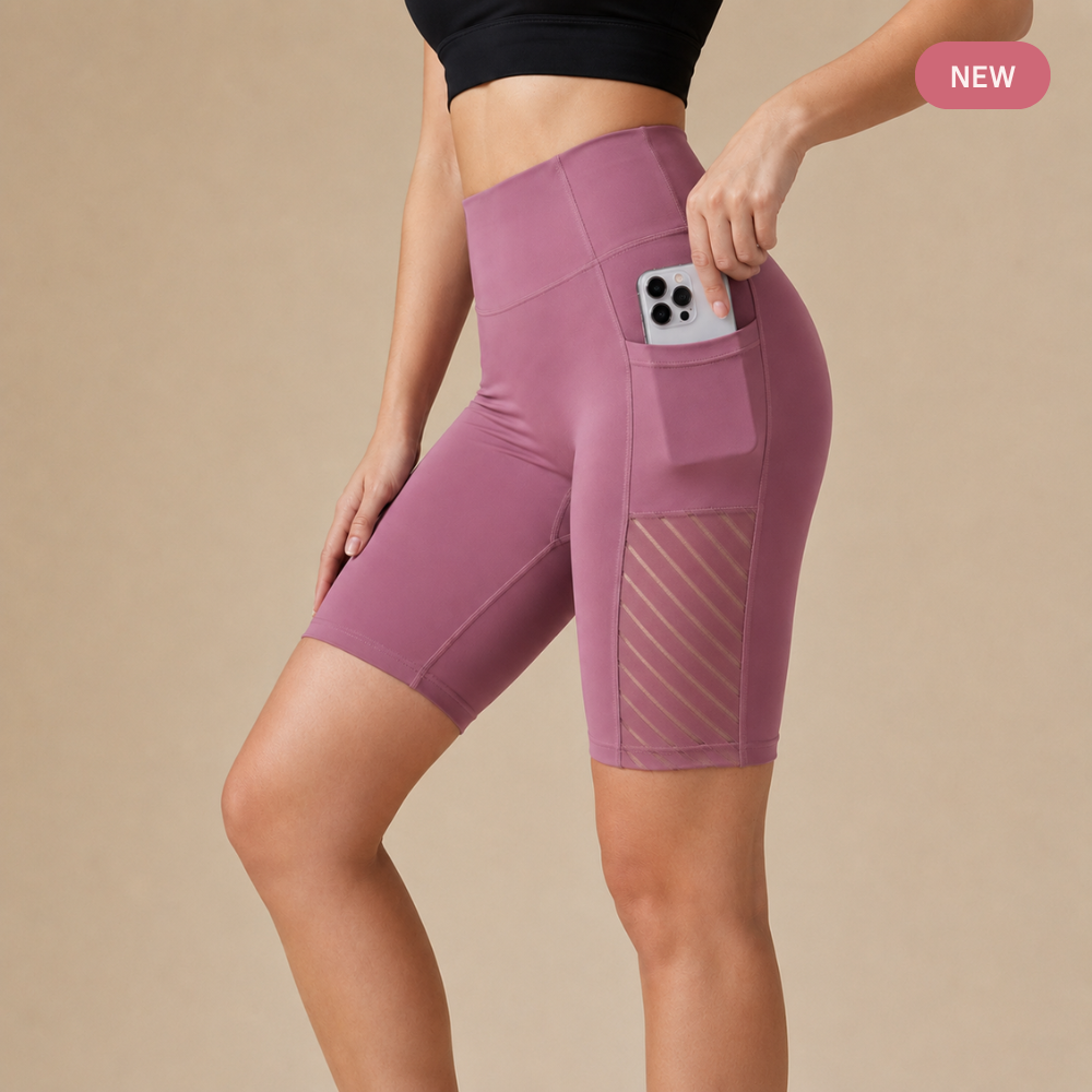 High-Waist-Pilates-Shorts mit formenden Taschen