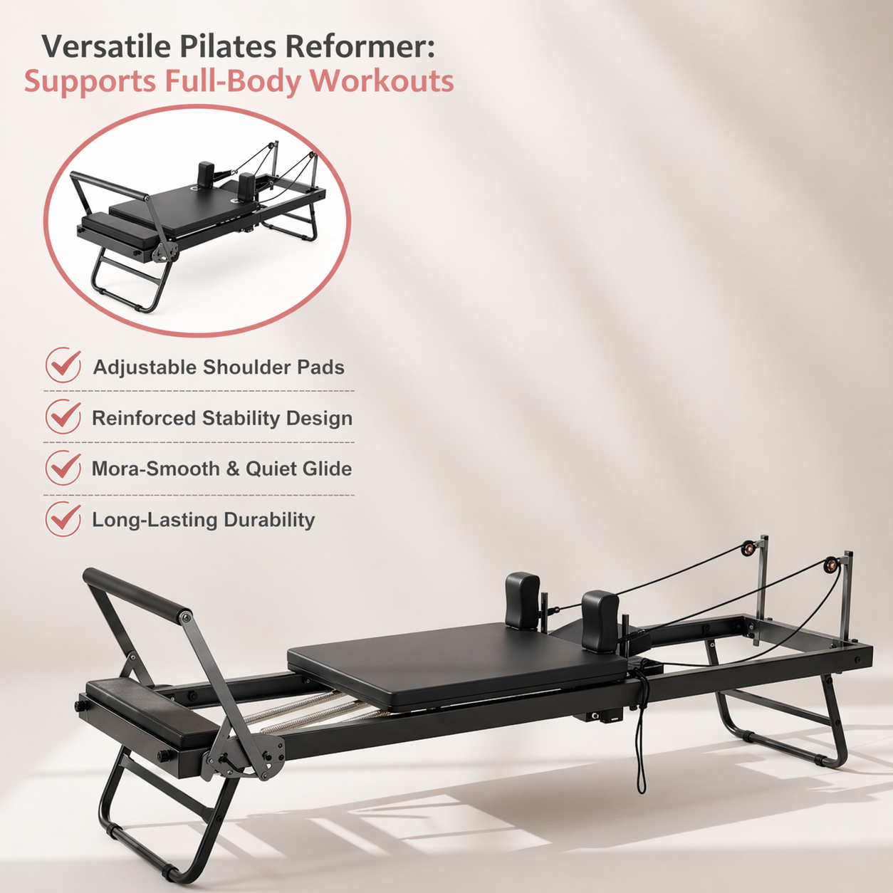 Black Studio Foldable Reformer — Adjustable Resistance — 265 LBS