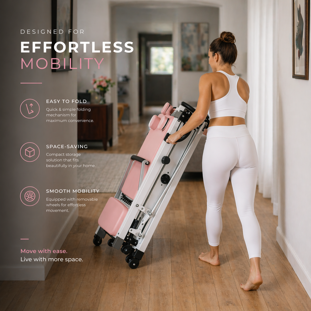 Pink Signature Foldable Pilates Reformer — 300 LBS
