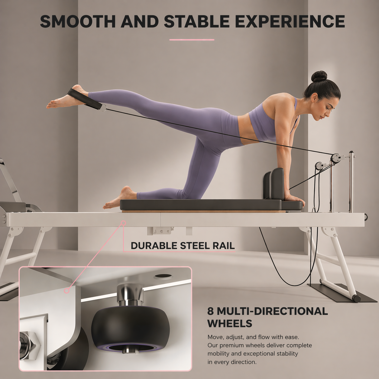 Foldable Pilates Reformer — Black & White Edition