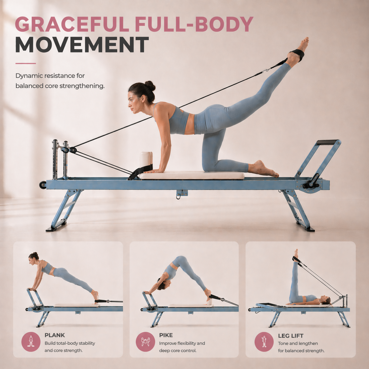 Champagne Precision Foldable Pilates Reformer