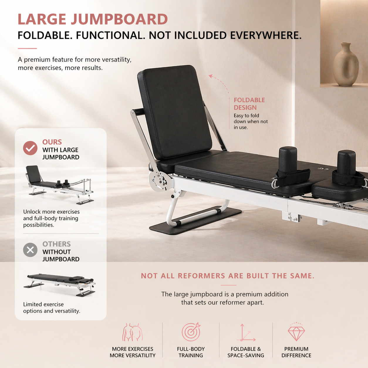 The Monochrome Elite — 91” Foldable Pilates Reformer with Jumpboard