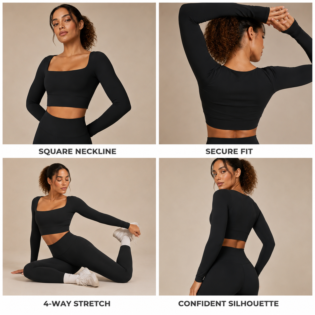 Women’s Quick-Dry Square Neck Pilates Crop Top