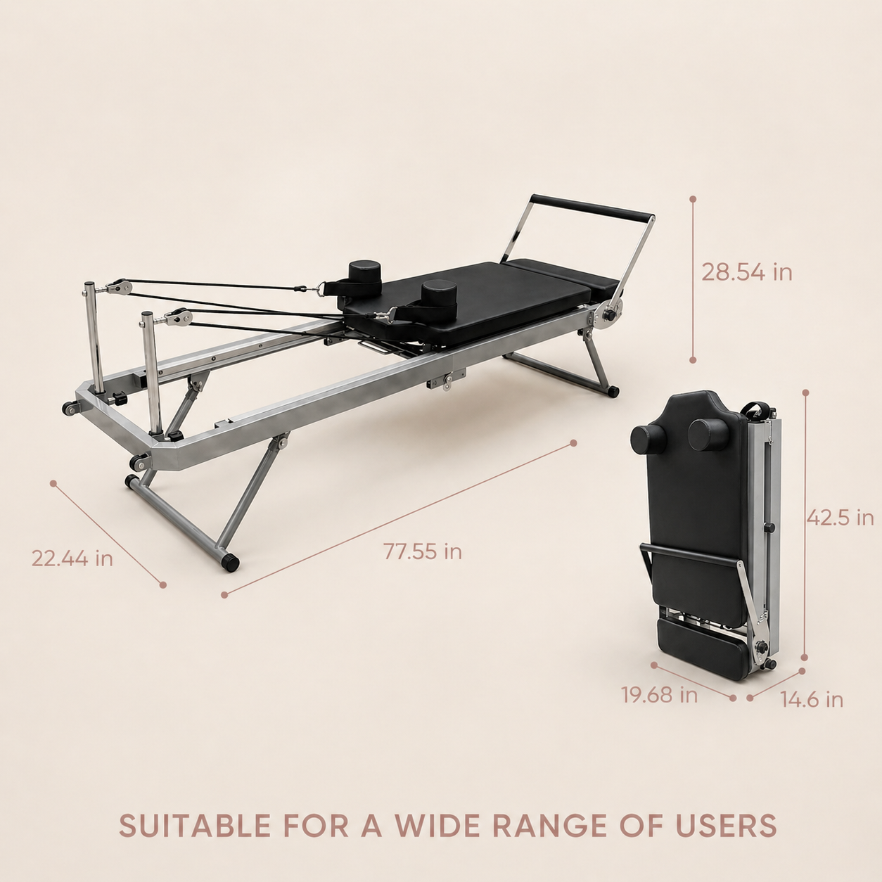 Foldable Pilates Reformer with Removable Backrest — 250 LBS