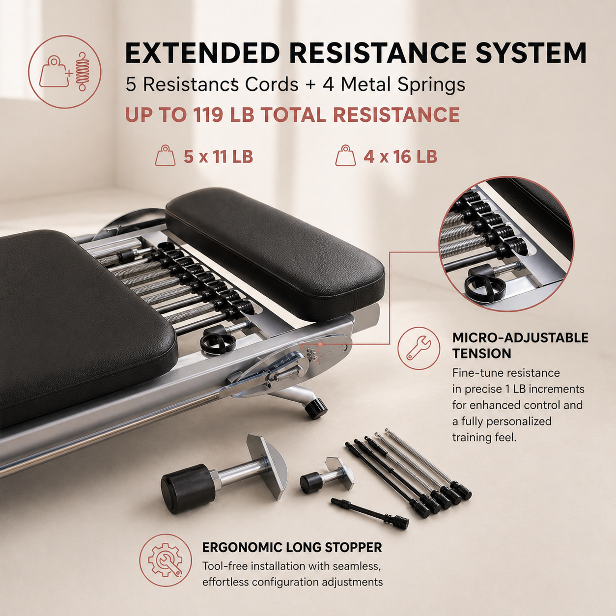 Foldable Pilates Reformer with Removable Backrest — 250 LBS