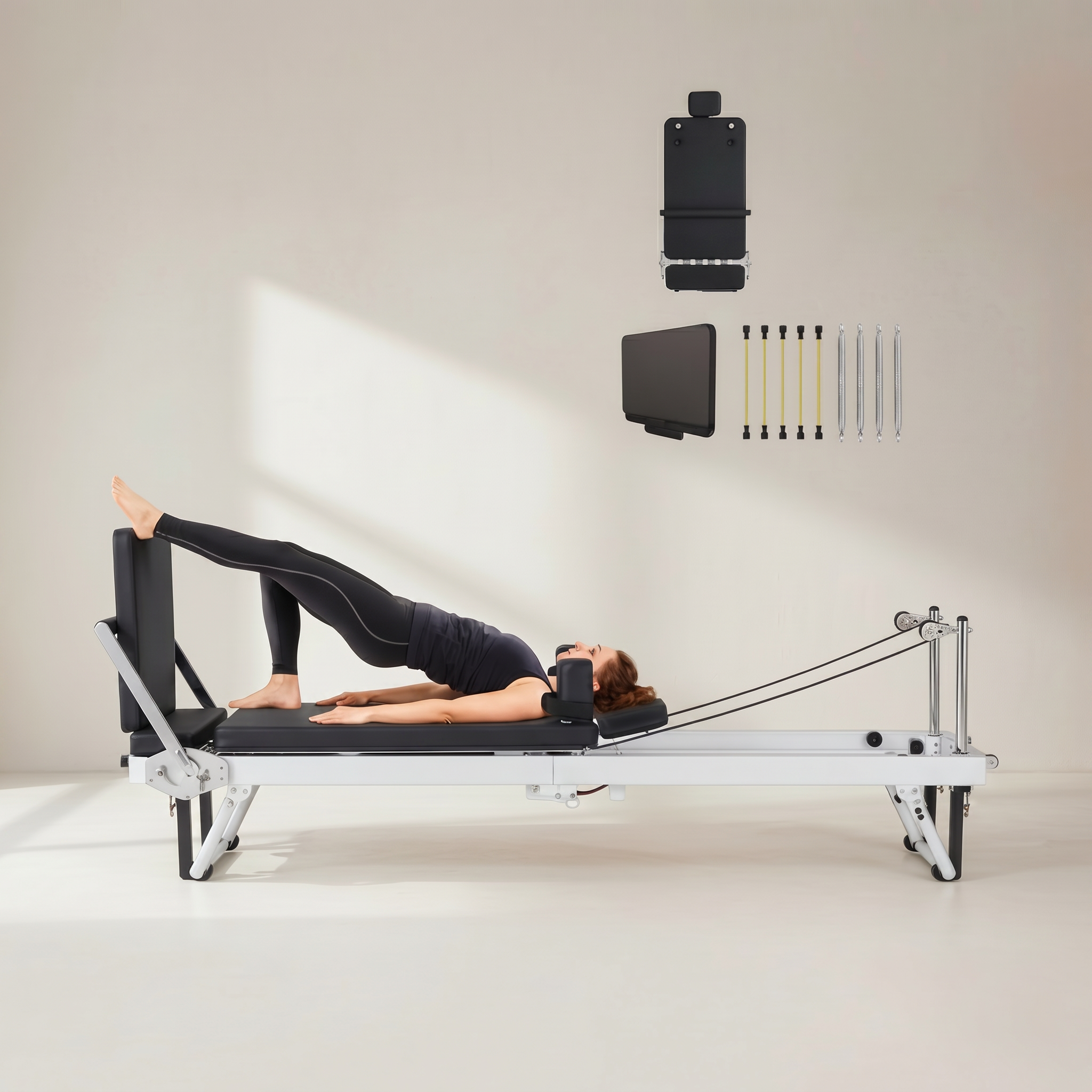 The Monochrome Elite — 91” Foldable Pilates Reformer with Jumpboard